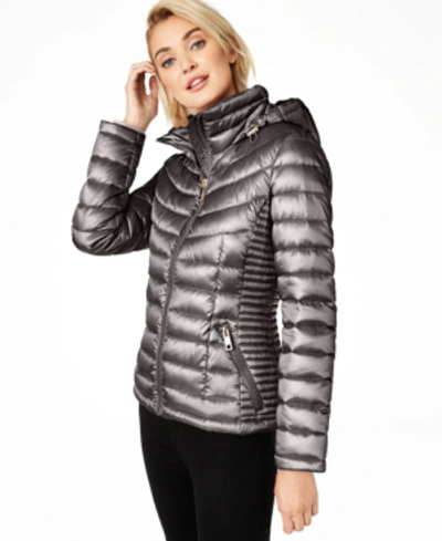 Calvin Klein Shine Hooded Packable Down Puffer Coat, Created For Macy's In Shine Granite
