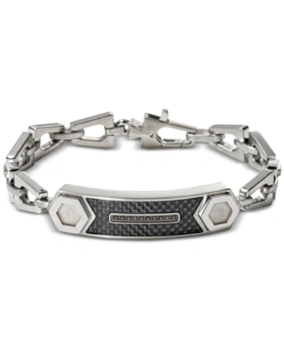 Bulova Men's Black Diamond Accent Chain Link Id Bracelet In Stainless Steel