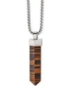BULOVA MEN'S FACETED TIGER'S EYE PENDANT NECKLACE IN STAINLESS STEEL; 26" + 2" EXTENDER WOMEN'S SHOES