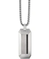 BULOVA MEN'S DIAMOND ACCENT BEVELED DOG TAG PENDANT NECKLACE IN STAINLESS STEEL, 26" + 2" EXTENDER WOMEN'S 