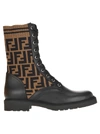 Fendi Rockoko Logo-jacquard Stretch-knit And Leather Ankle Boots In Black Tobacco Black
