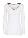 BRUNELLO CUCINELLI STRETCH COTTON RIBBED JERSEY T-SHIRT WITH SHINY CONTRAST TRIM,11020508