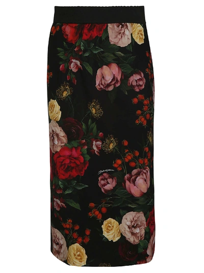 Dolce & Gabbana Floral Skirt In A Rose Barocche F Nero