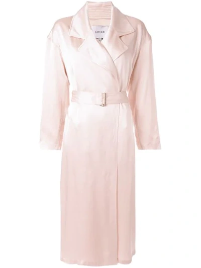 Layeur Silky Trench Coat In Pink