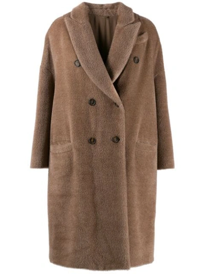 Brunello Cucinelli Fitted Double Breasted Coat In Brown