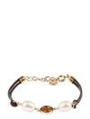 TORY BURCH MILLER PEARLS AND LOGO CHARM LEATHER BRACELET,11020301