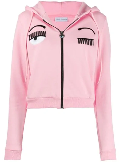 Chiara Ferragni Flirting Cotton Zip-up Crop Hoodie In Pink
