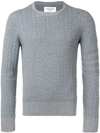 THOM BROWNE STRIPED SLEEVE CABLE KNIT JUMPER