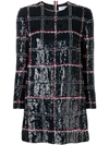 THOM BROWNE SEQUINNED-EMBROIDERED CHECKED MINI DRESS