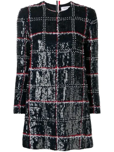 Thom Browne Sequinned-embroidered Checked Mini Dress In Blue