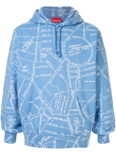 Supreme Gonz Embroidered Map Hoodie In Blue