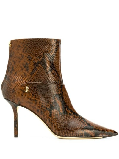 Jimmy Choo Beyla Snake Embossed Pointed Toe Bootie In Cuoio Snake