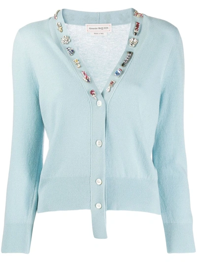 Alexander Mcqueen Embellished V-neck Cardigan - 蓝色 In Blue