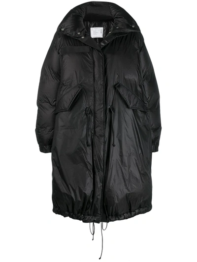 Sacai Padded Oversized A-line Parka In Black