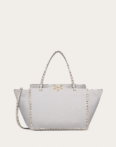 Valentino Garavani Medium Rockstud Grainy Calfskin Bag In Pastel Grey