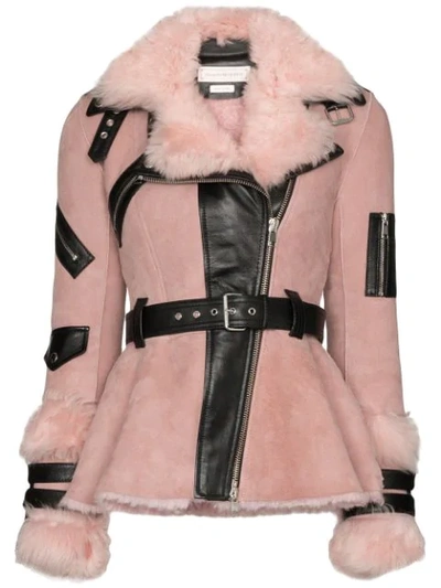 Alexander Mcqueen Leather-trimmed Shearling Biker Jacket In Pink