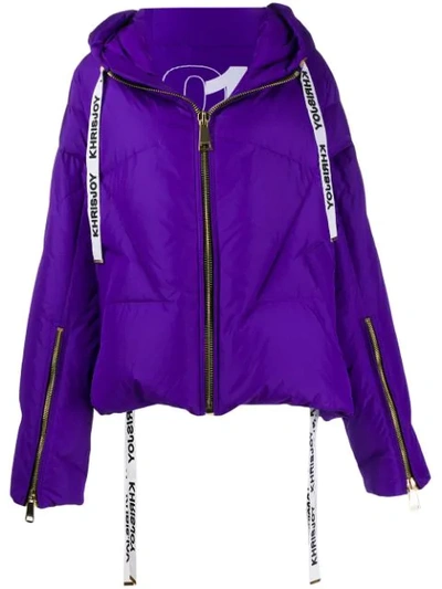 Khrisjoy Logo Drawstring Puffer Jacket In Purple