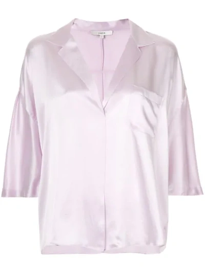Vince Short Sleeve Silk Pyjama Shirt In Purple