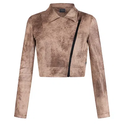 19V69 ITALIA BY VERSACE 19.69 ABBIGLIAMENTO SPORTIVO SRL WOMEN'S BROWN BIKER JACKET BRESCIA- BEIGE 