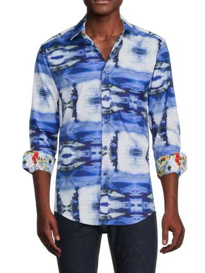 1...like No Other Men's Abstract-print Shirt In Navy