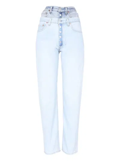 1/off Double-waisted Light Wash Denim Jeans In Blue