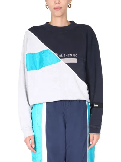 1/off Color-block Diagonal Design Crew Neck Sweatshirt In Blue