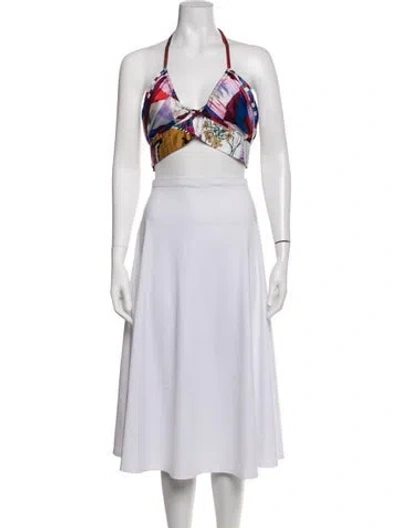 Pre-owned 1/off Printed Halterneck Crop Top In White