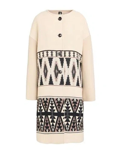 1-one Woman Coat Beige Size 14 Acrylic, Polyester, Viscose, Elastane
