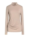 1-one Woman T-shirt Beige Size 6 Viscose, Elastane
