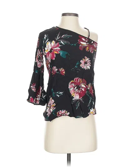 Pre-owned 1.state 3/4 Sleeve Top Black One Shoulder Neckline Tops