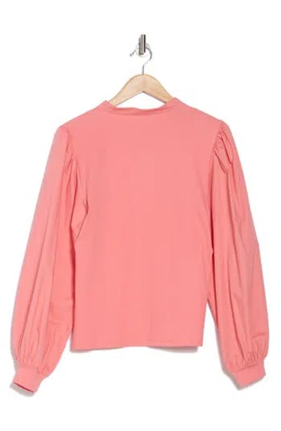 1.state Balloon Sleeve Mixed Media Top In Peach Blossom
