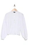 1.state Balloon Sleeve Mixed Media Top In Ultra White