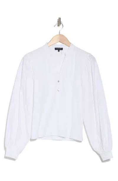 1.state Balloon Sleeve Mixed Media Top In Ultra White