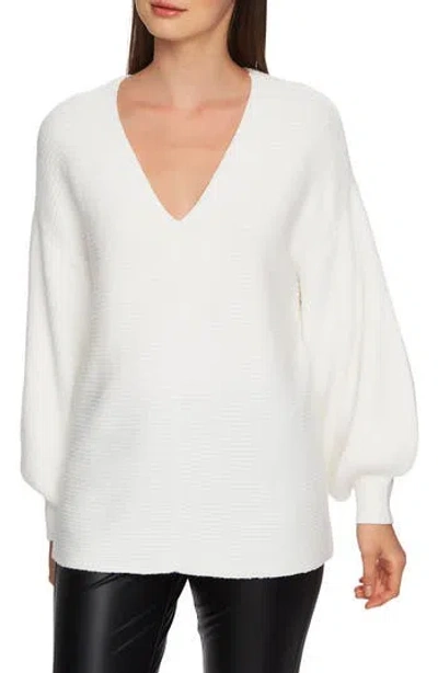 1.state Blouson Sleeve V-neck Sweater In Antique White
