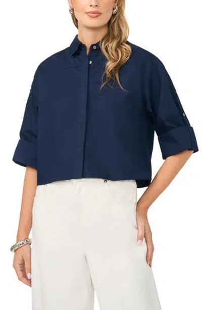1.state Boxy Cotton Poplin Button-up Shirt In Classic Navy