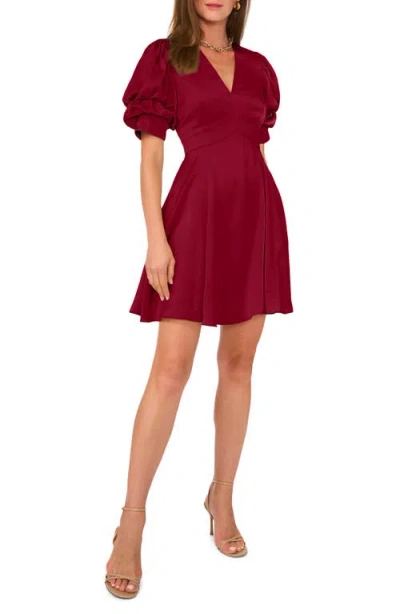 1.state Bubble Sleeve Fit & Flare Minidress In Deep Rouge