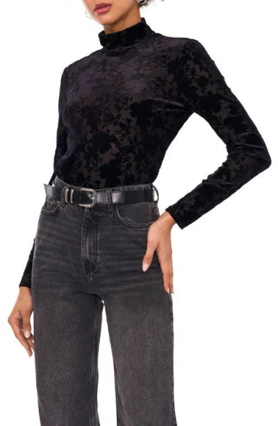 1.state Floral Velvet Jacquard Turtleneck In Rich Black