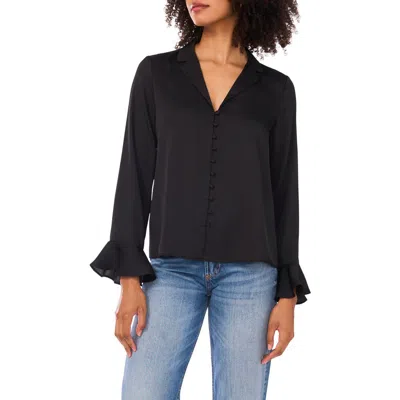 1.state Button Front Long Sleeve Top In Black