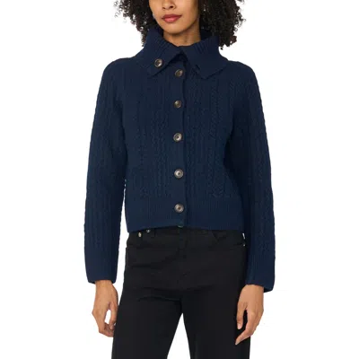 1.state Cable Knit Cardigan With Collar In Blue
