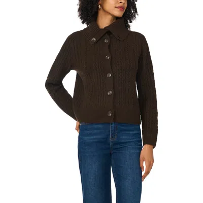 1.state Cable Knit Cardigan With Collar In Brown