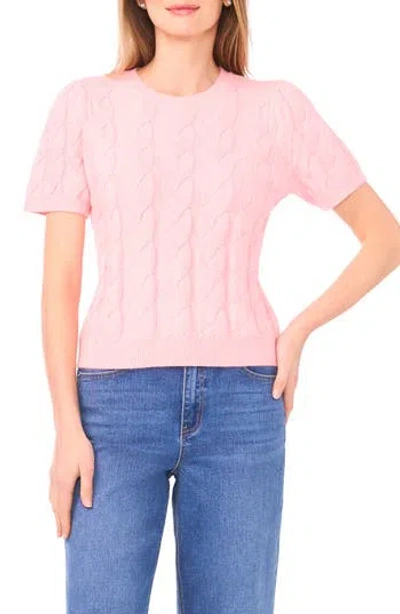 1.state Cable Knit Puff Sleeve Sweater In Pink