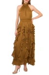 1.state Cascade Ruffle Chiffon Maxi Dress In Brown
