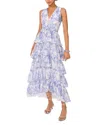1.state Women's Printed Tiered Ruffled Maxi Dress In New Navy