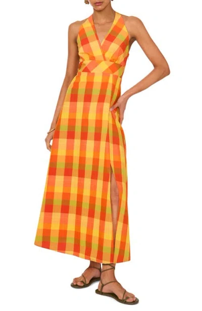 1.state Check Halter Maxi Dress In Raspberry Rose
