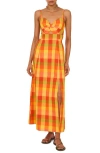1.state Women's Plaid Twist-front Maxi Dress In Raspberry Rose