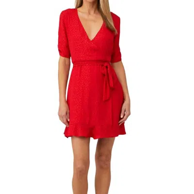 1.state Cinched Sleeve Tonal Leopard Wrap Dress In Cherry Red