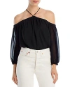 1.state Off The Shoulder Sheer Chiffon Blouse In Rich Black
