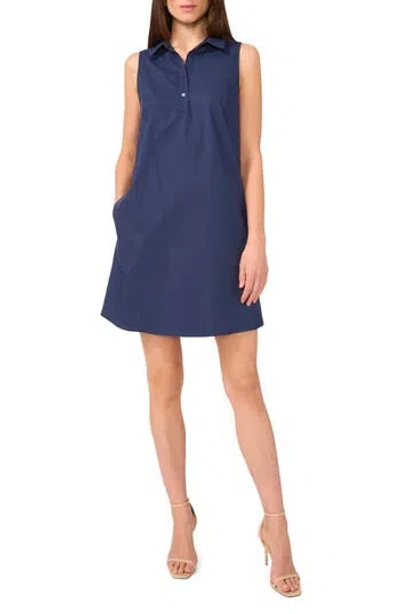 1.state Collared Sleeveless Cotton Minidress In Blue
