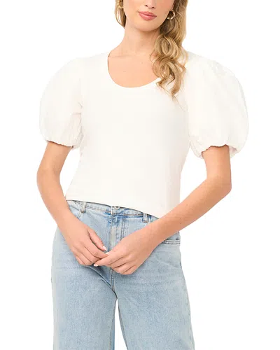 1.state Combo Knit Puff Sleeve Top In White