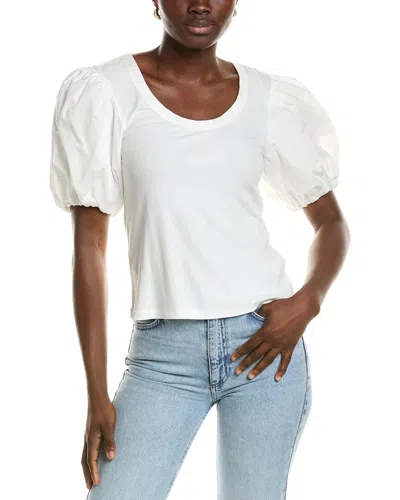 1.state Combo Knit Puff Sleeve Top In White